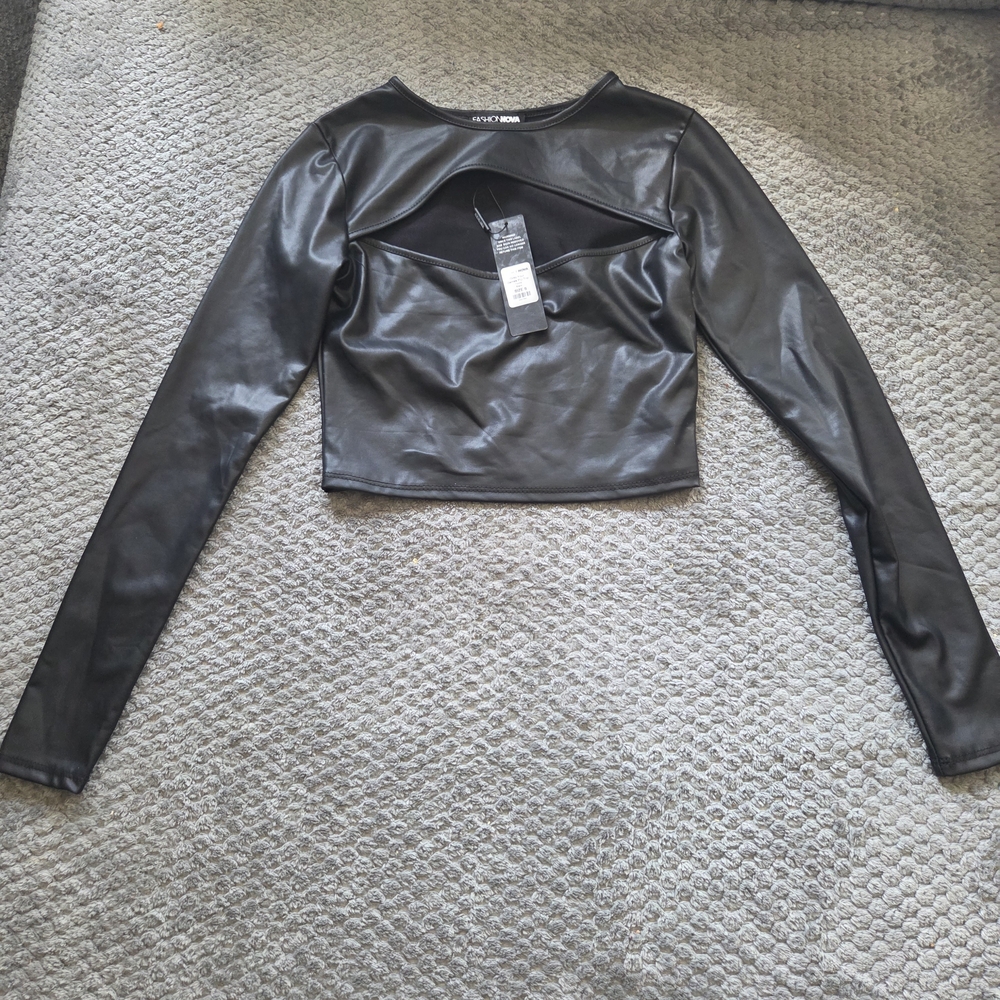 Fashion Nova Black PU Crop Top